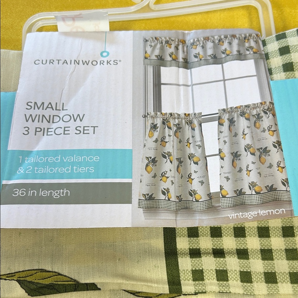Vintage Lemon Kitchen Curtain Set - Gray and Yellow
